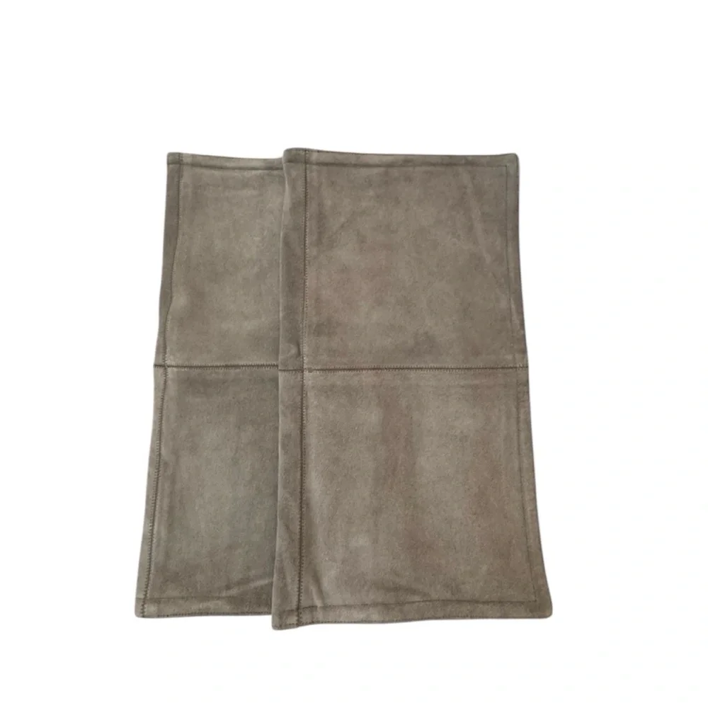 NEW Set of 2 x Pottery Barn Pieced Taupe Gray Suede Leather Pillow Covers‎ 20x20